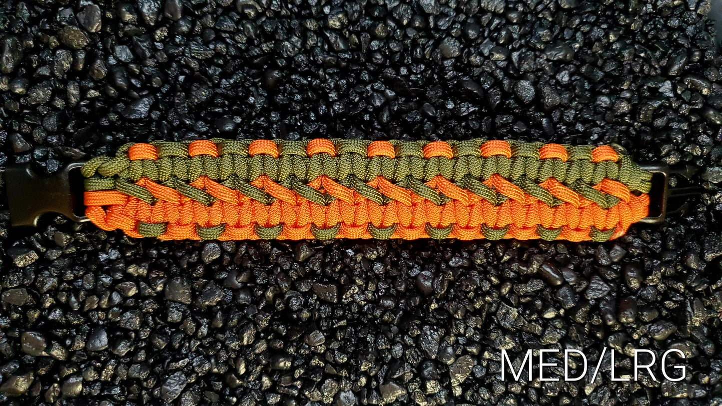 Double Wide Solomon Orange/Olive Paracord Bracelet Size MED/LRG