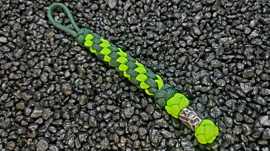 Long Crown Duo Green Paracord Lanyard W/ Stainless Bead