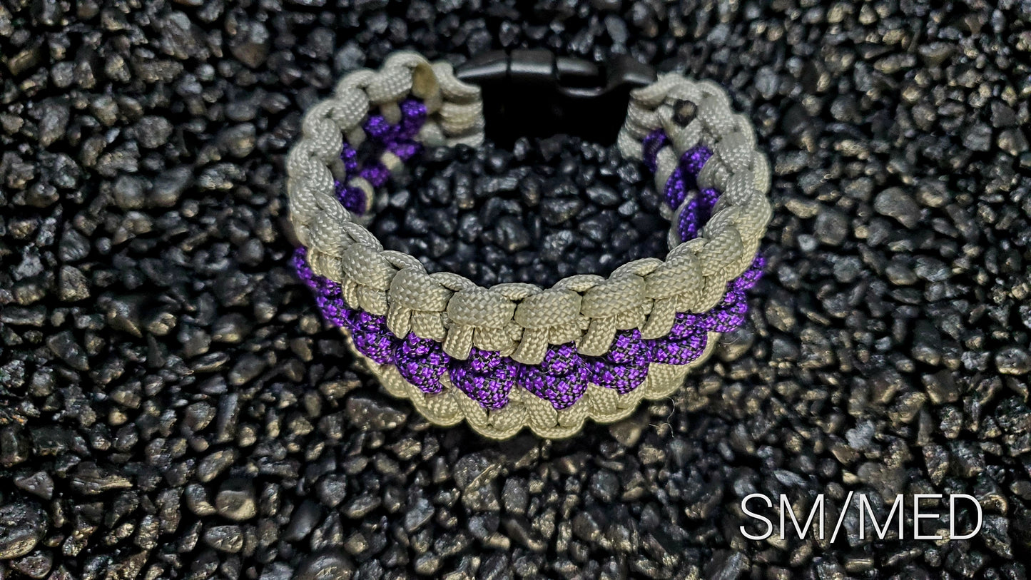 Purple/Grey Knuckle Up Wide Paracord Bracelet Size SM/MD