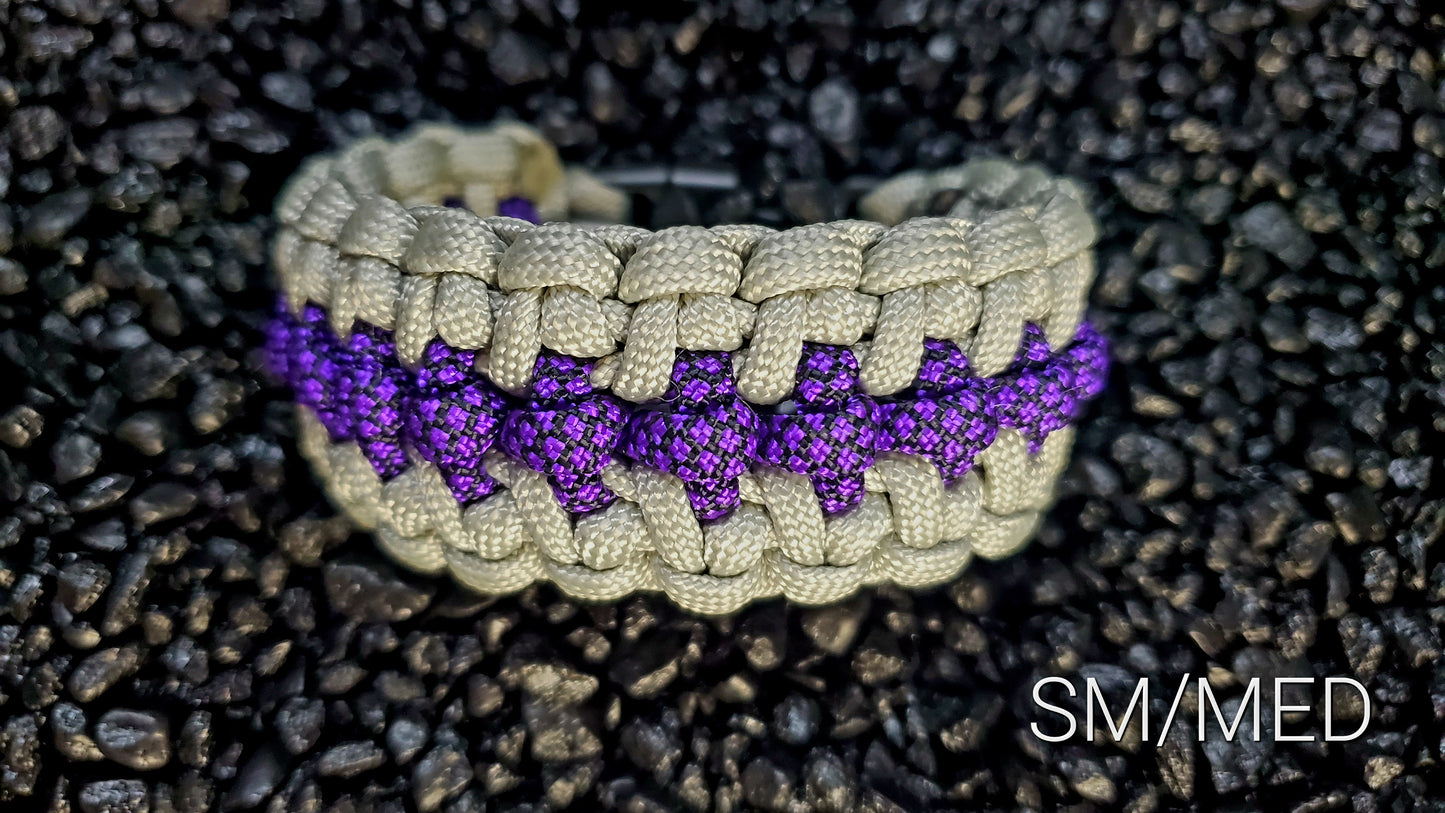 Purple/Grey Knuckle Up Wide Paracord Bracelet Size SM/MD