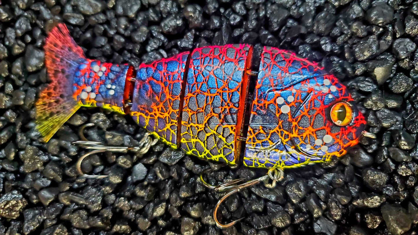 Mike Bucca Baby Bullgill Custom Repainted Swimbait Neon Cobalt Lava Pattern